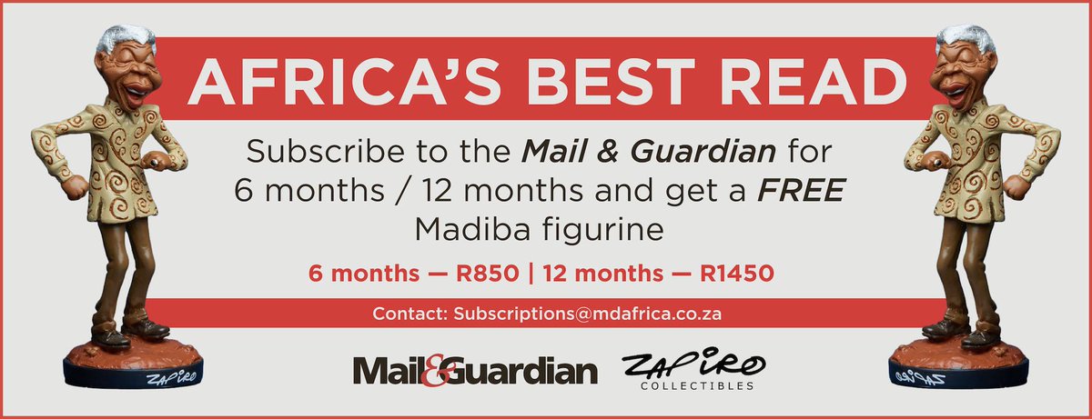 Subscribe to the M&amp;G for 6mnths-R850,12mnths-R1450 &amp; get a #MadibaFigurine. Email:subscriptions@mdafrica.co.za