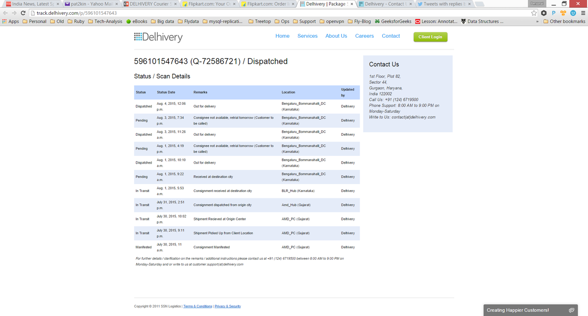pat2kin's tweet photo. @delhivery why are you not delivering my package? Tracking page says I was not available which is wrong http://t.co/teQOxjzmyy