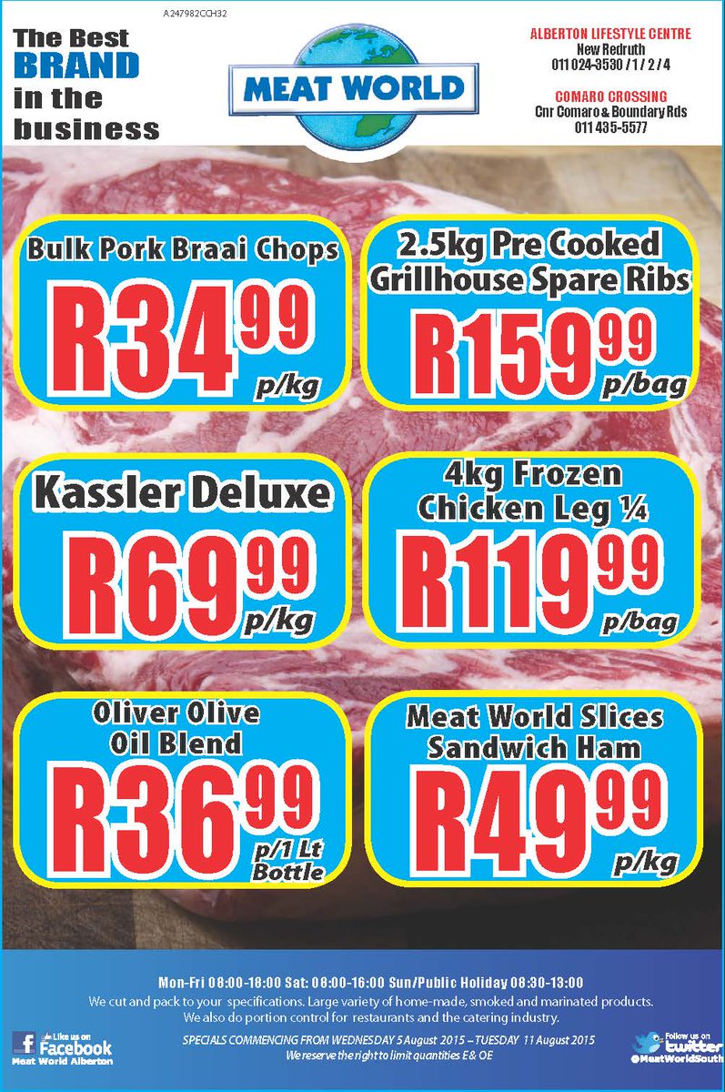 MeatWorldSouth's tweet photo. Women's month SPECIALS: 
SPECIALS COMMENCING FROM WEDNESDAY 5 August 2015– TUESDAY 11 August 2015
#ACutAboveTheRest http://t.co/I5A66XXO85