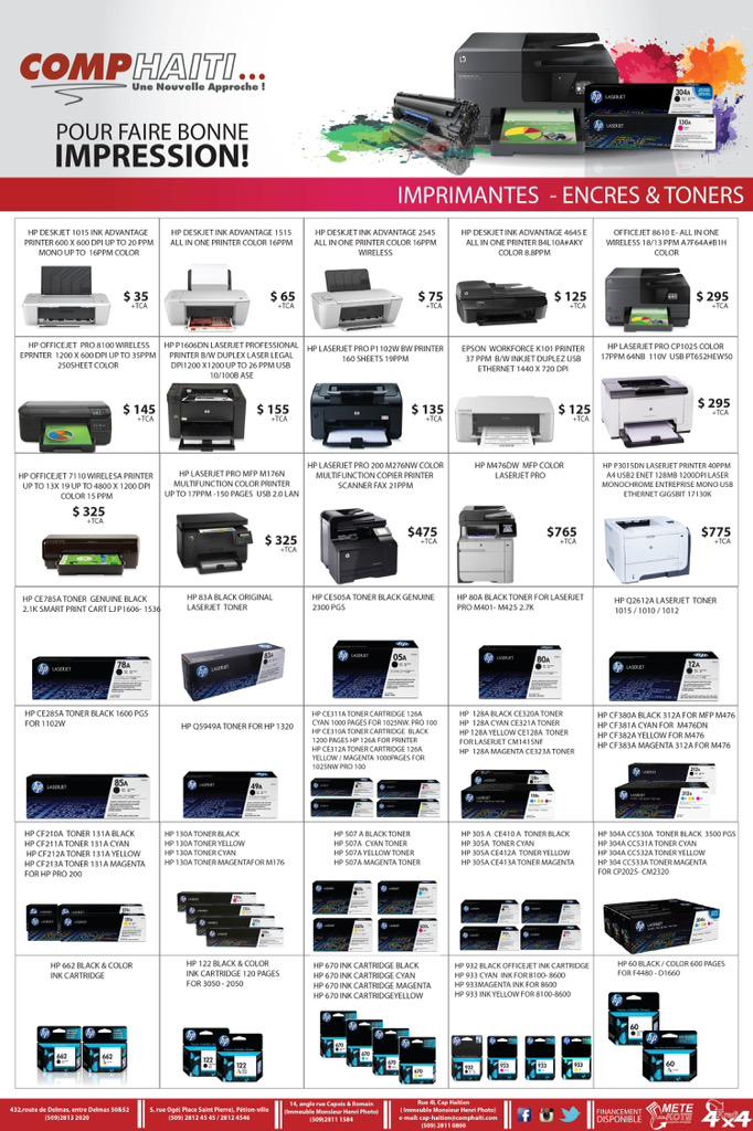 GroupeCompHaiti's tweet image. Venez découvrir nos modèles d'imprimantes et nos différents toners et encres. #CompHaiti #ComPromo