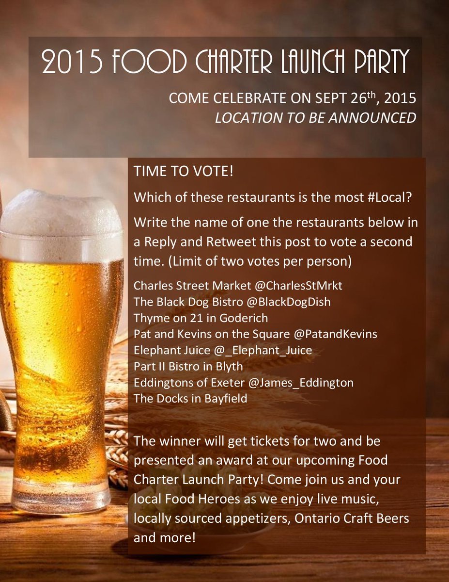 Voting 4 Most Local Restaurant Begins!
<a href="/CharlesStMrkt/">Charles St. Market</a>
@BlackDogDish
<a href="/PatandKevins/">Pat&Kevin's</a>
<a href="/_Elephant_Juice/">Elephant Juice</a>
<a href="/James_Eddington/">Eddingtons of Exeter</a>