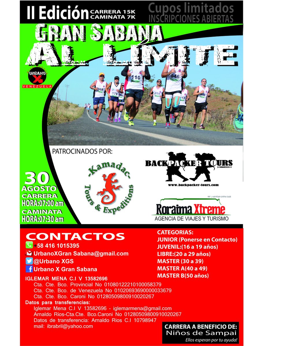 UrbanoXGS's tweet photo. Buenos días mi gente bella contando los últimos días para el evento, Gran Sabana al Límite, Carrera y Caminata http://t.co/tgGki384l0