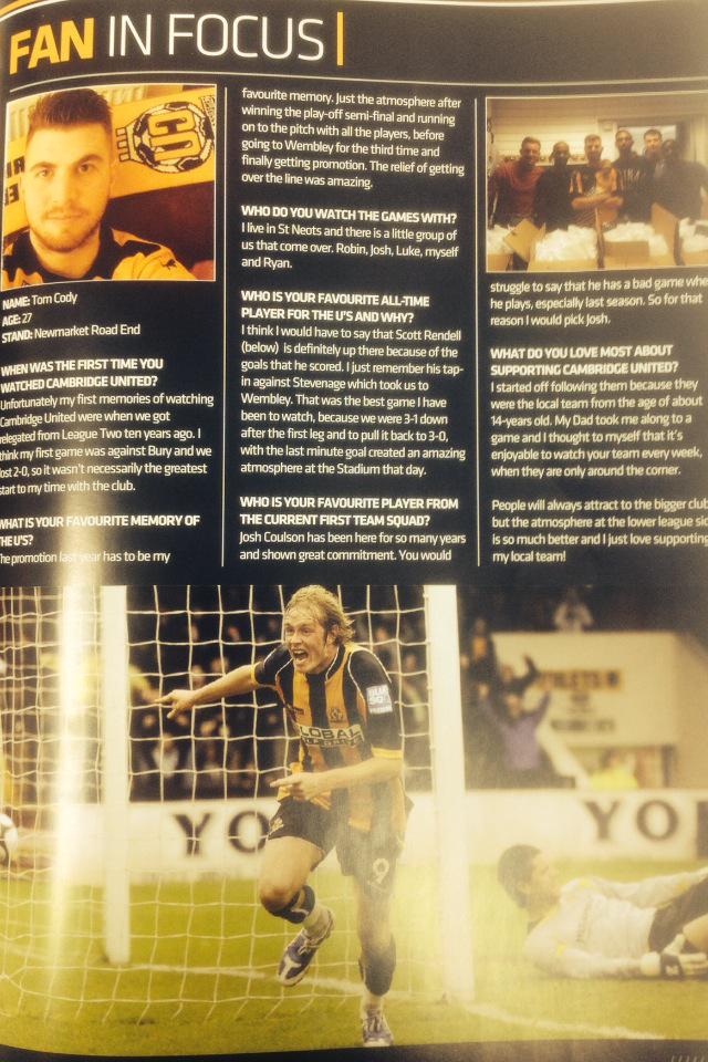 CambridgeUtdFC's tweet photo. RT if you would like to be the #FaninFocus for Saturday's Match Day Programme http://t.co/zI2Hbogeru