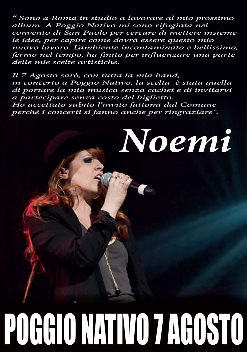noemiofficial's tweet photo. Un concerto per dire Grazie... Vi aspetto a Poggio Nativo (RI) il 7.8! Ph. @LuigiOrru http://t.co/5Poj7HXnVk