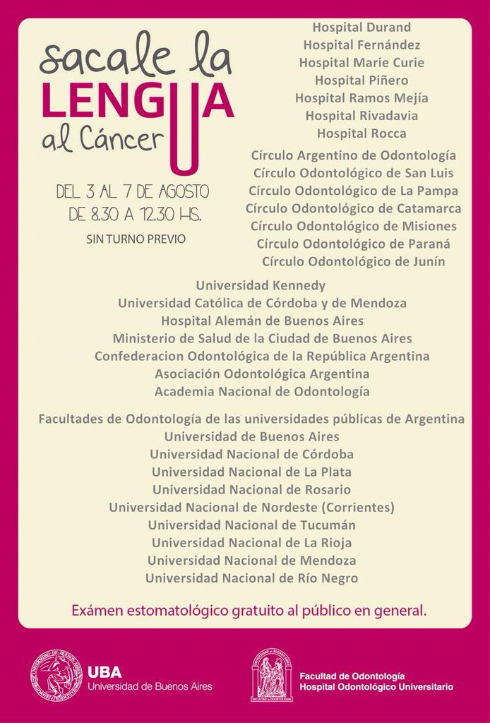 ¡Acercate a cualquiera de las sedes, de 8.30 a 12.30, que hoy estamos otra vez!
¡#SacaleLaLenguaAlCáncer vos también!