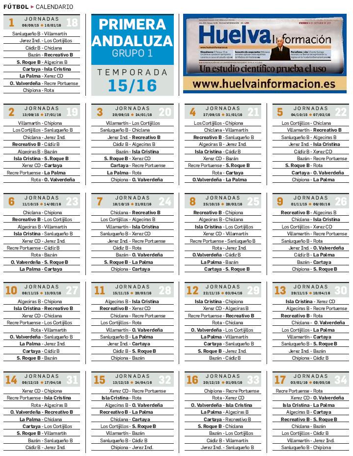 #huelva Calendario del Grupo 1 de la Primera Andaluza. goo.gl/rI8ySi