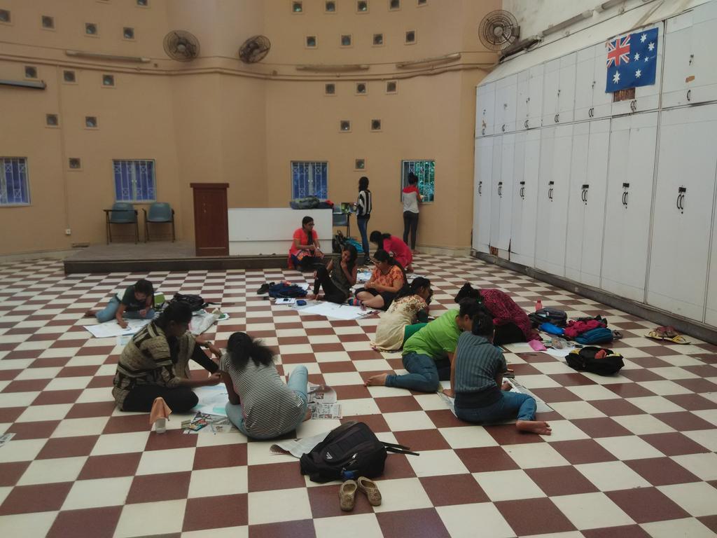 Students working on their posters in JDBIMS grand hall #Sndt #DigitalIndia