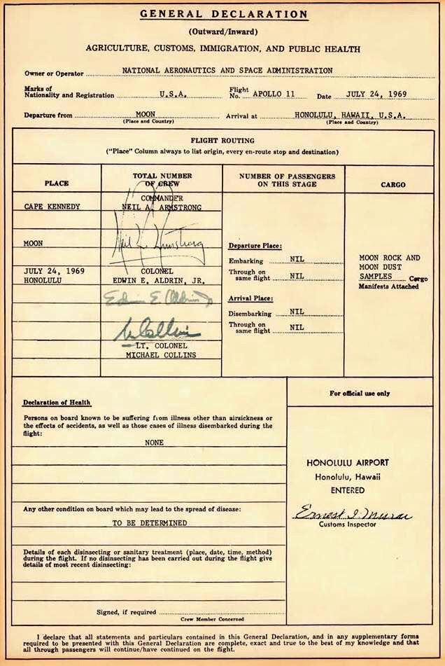 Buzz Aldrin reveals customs forms the Apollo 11 crew had to fill out after returning from moon abcn.ws/1VZ5qZ3