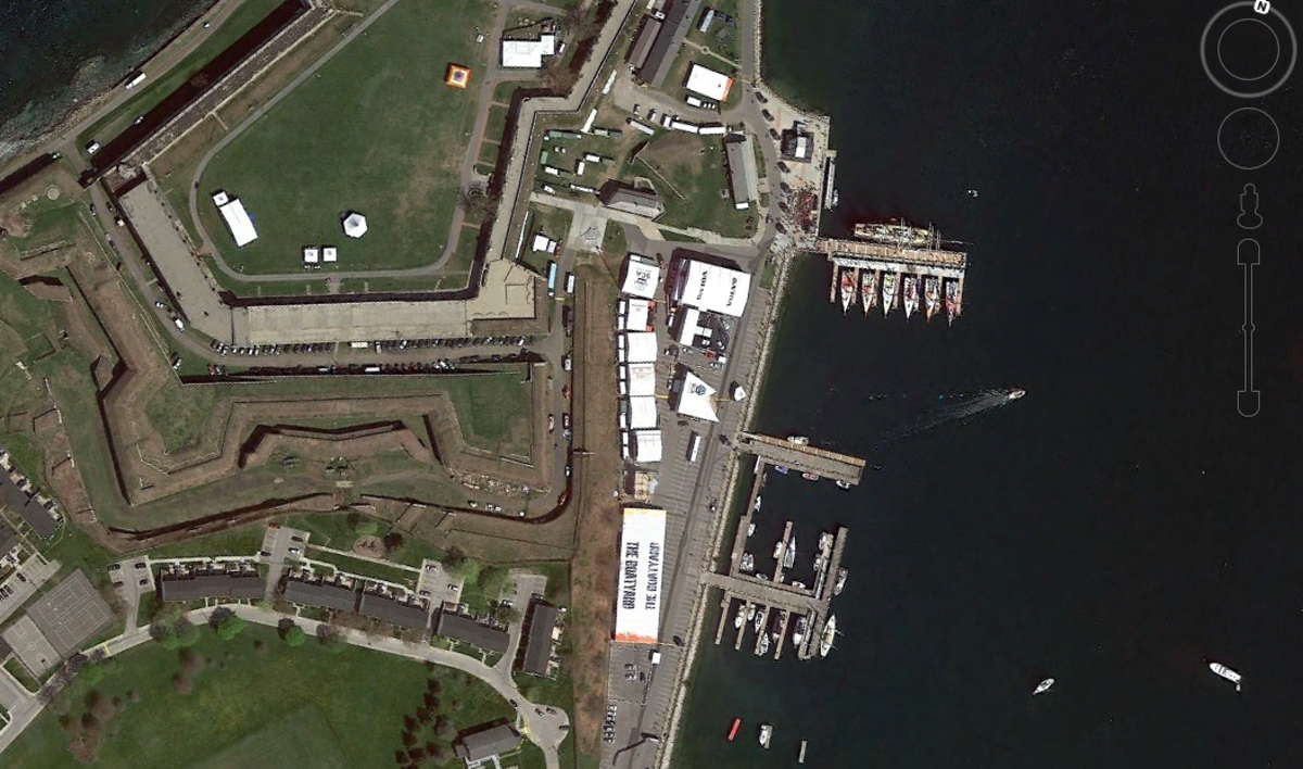 Awesome Google Maps satellite shot of our Race Village in Newport <a href="/SailNewport/">Sail Newport</a>. See it on Google Maps, Newport