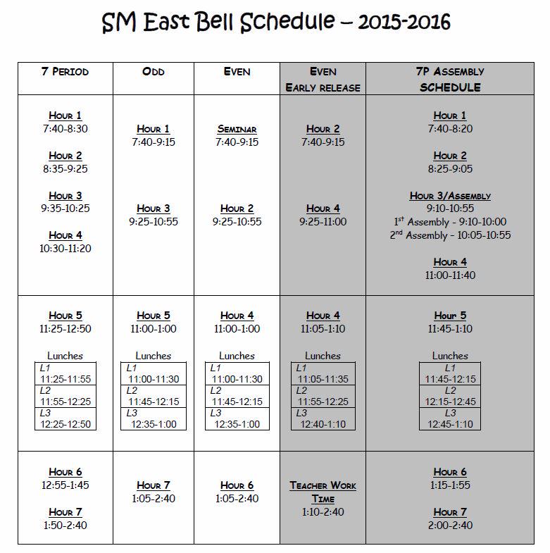 2015-2016 #SMEast Bell Schedule...