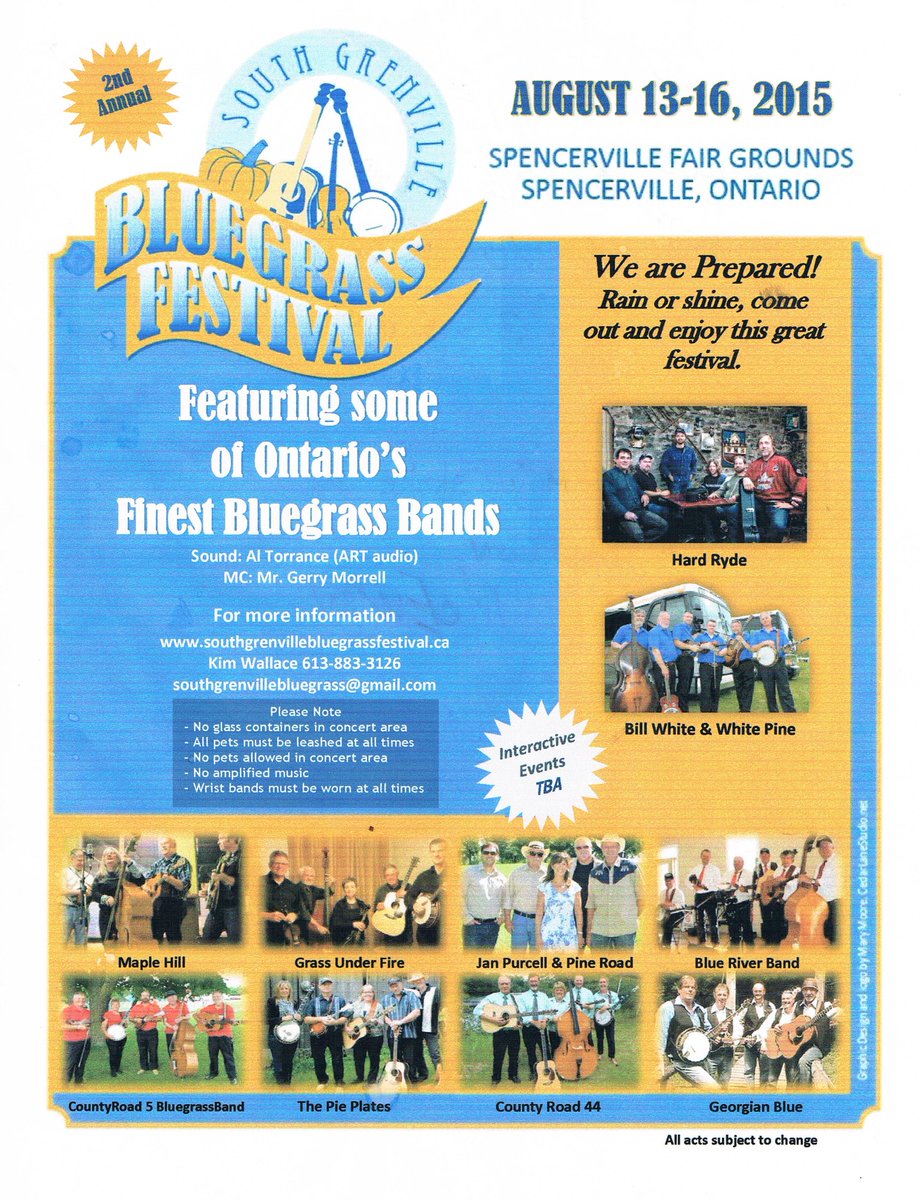 August 13-16, 2015 is the #SouthGrenville #Bluegrass #Festival at the #SpencervilleFair grounds!