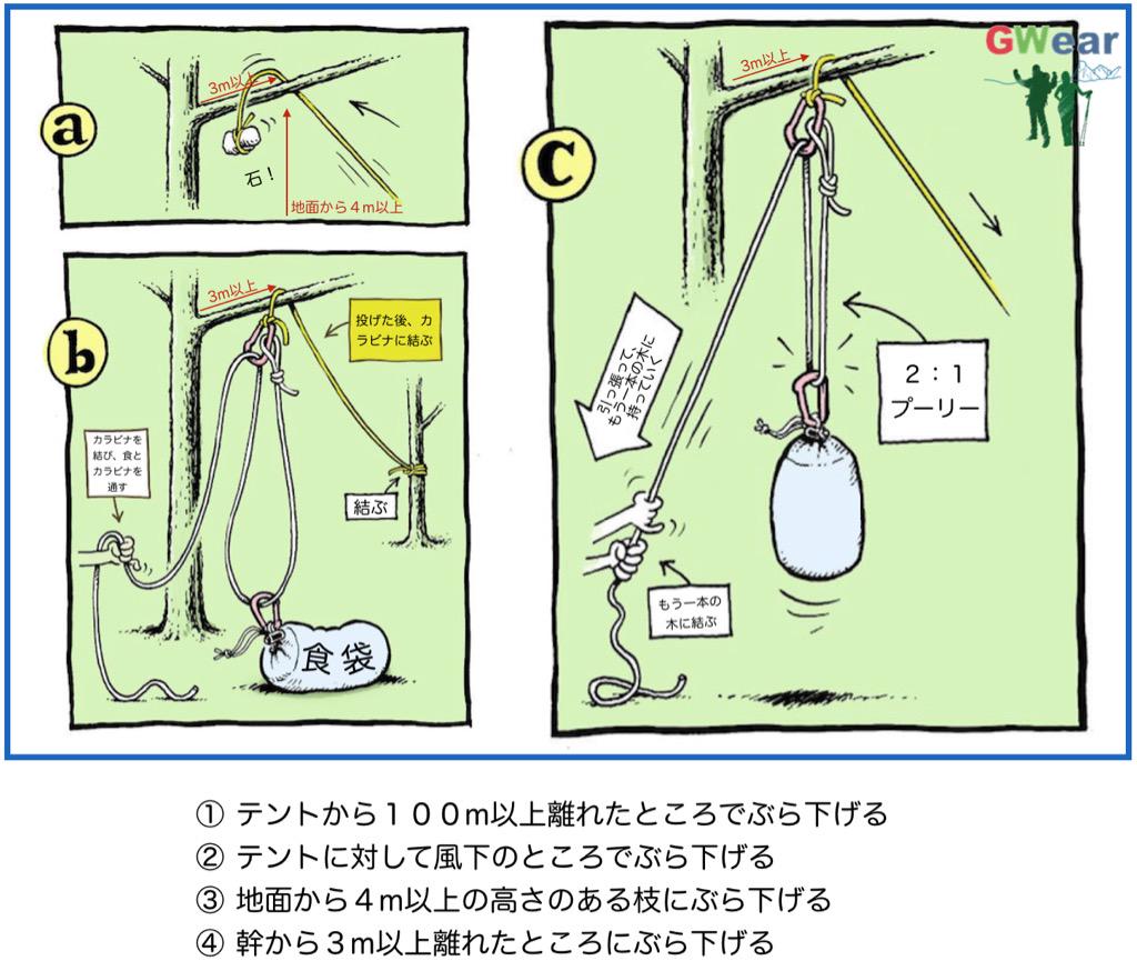 Ad Kun クマ対策 熊の生息地でキャンプする際 クマのことを注意深く行動しなければなりません 犬の嗅覚 力は人間より1万倍以上あり 熊は犬より7倍の嗅覚力があります テントから離れた場所で食料を木の枝にぶら下げましょう キャンプ 熊 Http T