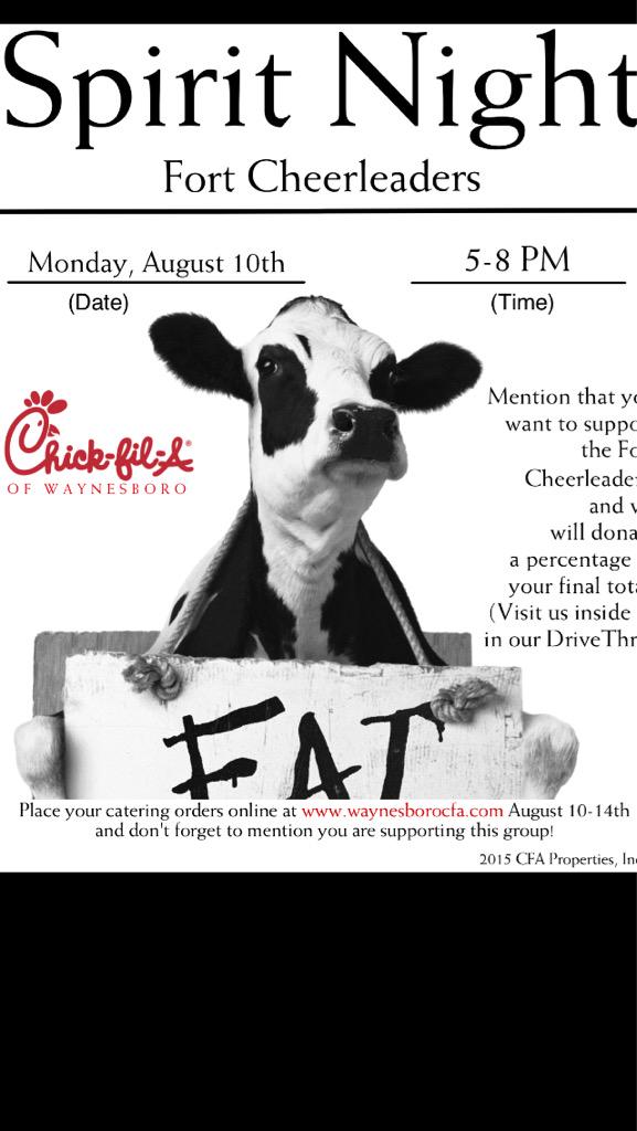 Please support FDHS Cheer at the Chick Fil'A of Waynesboro on Monday, August 10 from 5-8! Make sure you mention us!