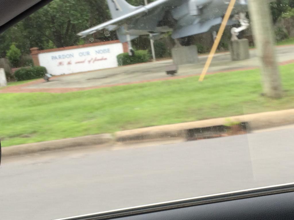 Drove past Cherry Point Naval Base. See if you can make out the words under the aircraft. #godblesstheusa