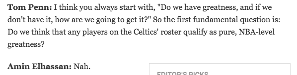 DarthAmin's tweet photo. From #NBAFrontOffice How Do the Celtics Get Great
http://t.co/35WP6y4KHL
RT @TrueHoopTV: Keeping it simple @AminESPN http://t.co/BXzVJw6UcC