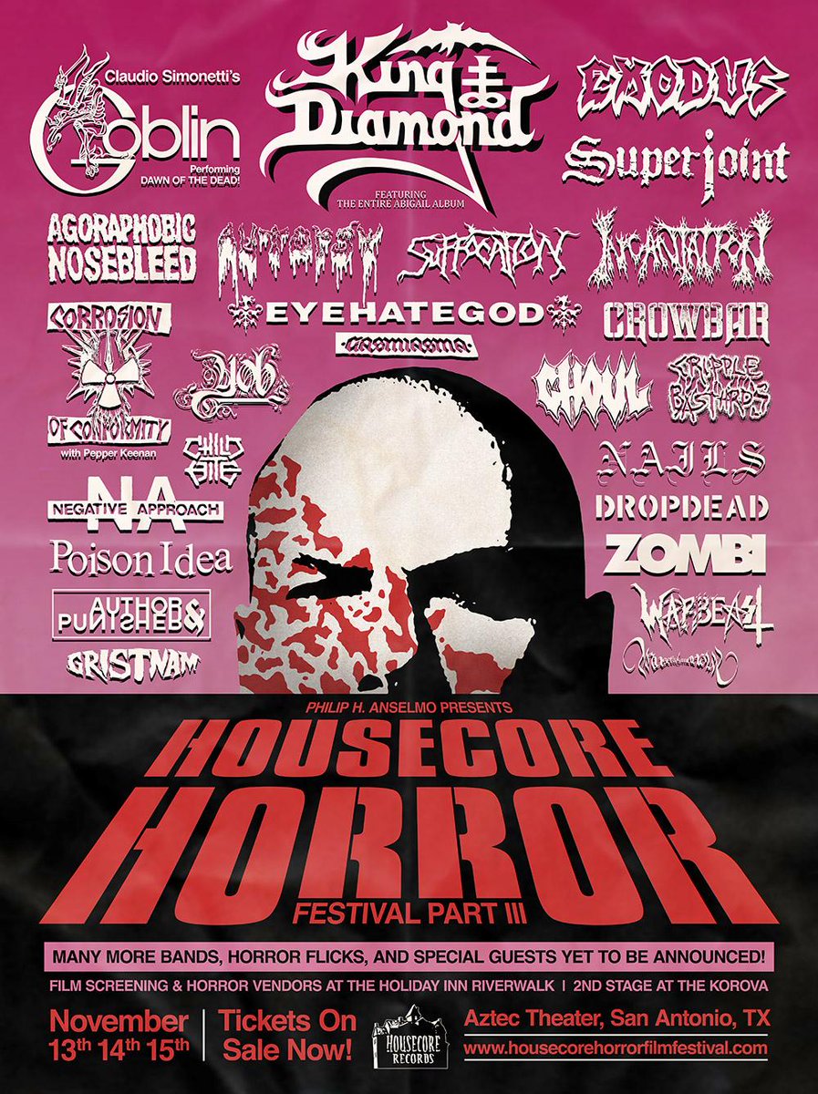 ThePit666's tweet image. The lineup for @philiphanselmo's @HousecoreHorror is looking killer! Horror &amp;amp; metal lovers, you need to be there!