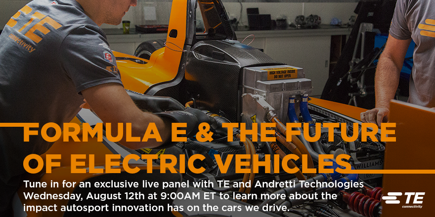 RT <a href="/TEConnectivity/">TE Connectivity</a> &amp; <a href="/AndrettiTech/">AndrettiTechnologies</a> engineers to discuss <a href="/FIAformulaE/">Formula E</a> &amp; green tech 8/12.  oak.ctx.ly/r/3gy8m
