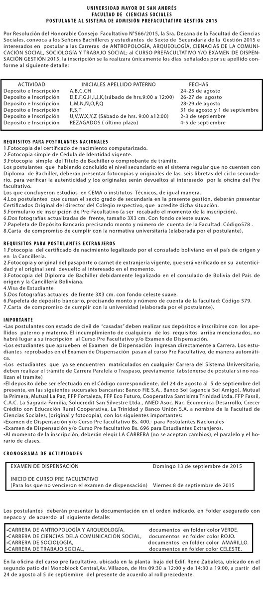 informacionumsa's tweet photo. Pre facultativo para las carreras de : Antropología Arqueología,Sociología,Trabajo Social,Cs.Comunicación Social. http://t.co/HvStsFNdPu