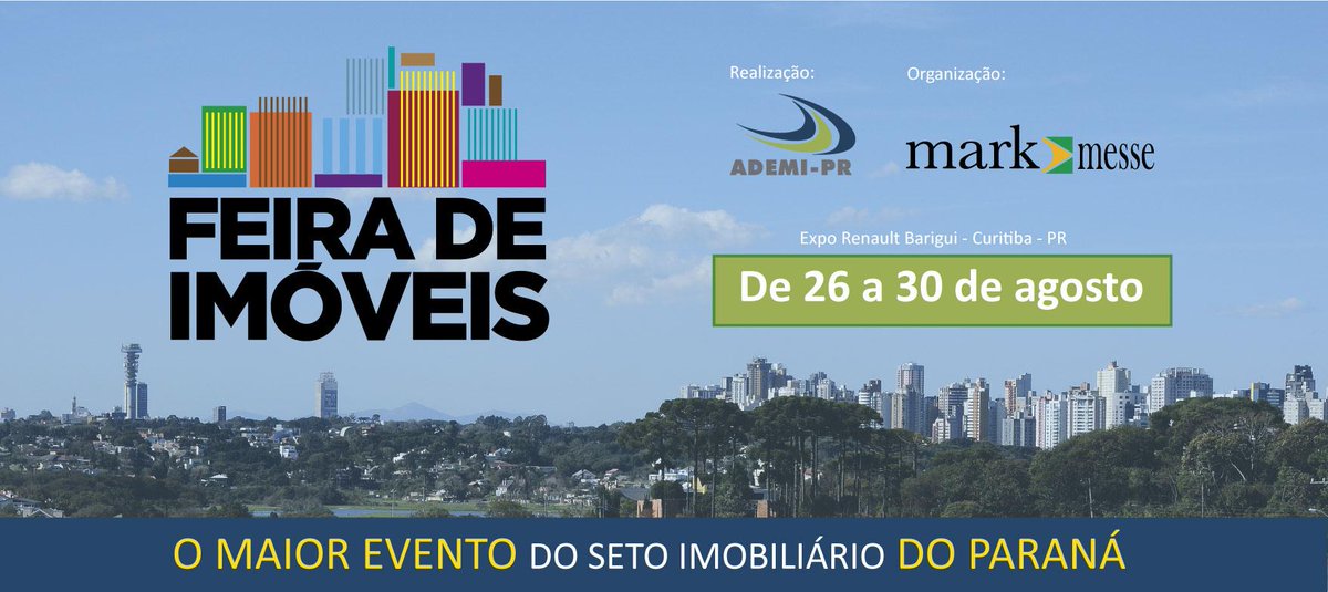 Os horários da <a href="/feiraimoveispr/">Feira Imóveis Paraná 2021</a> serão: 26 a 28/8 (16h-22h); 29/8 (10h-22h) e 30/8 (10h -17h). goo.gl/BCBmxN
