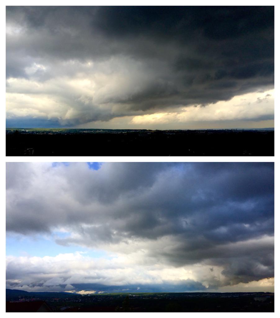 schibblock's tweet image. Fantastic sky - looking out of my office schibblock.de. Only 5 minutes between this two pictures. Incredible
