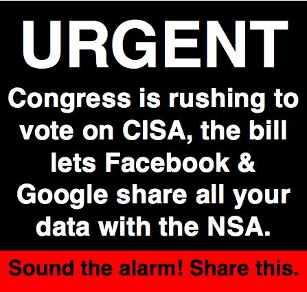 MayaSebastin1's tweet photo. BREAKING: #CISA vote delayed til 2pm. Still time to call Senate 1-985-222-CISA or http://t.co/AEMs3Xyes4 http://t.co/5790qS56lB | @idltweets