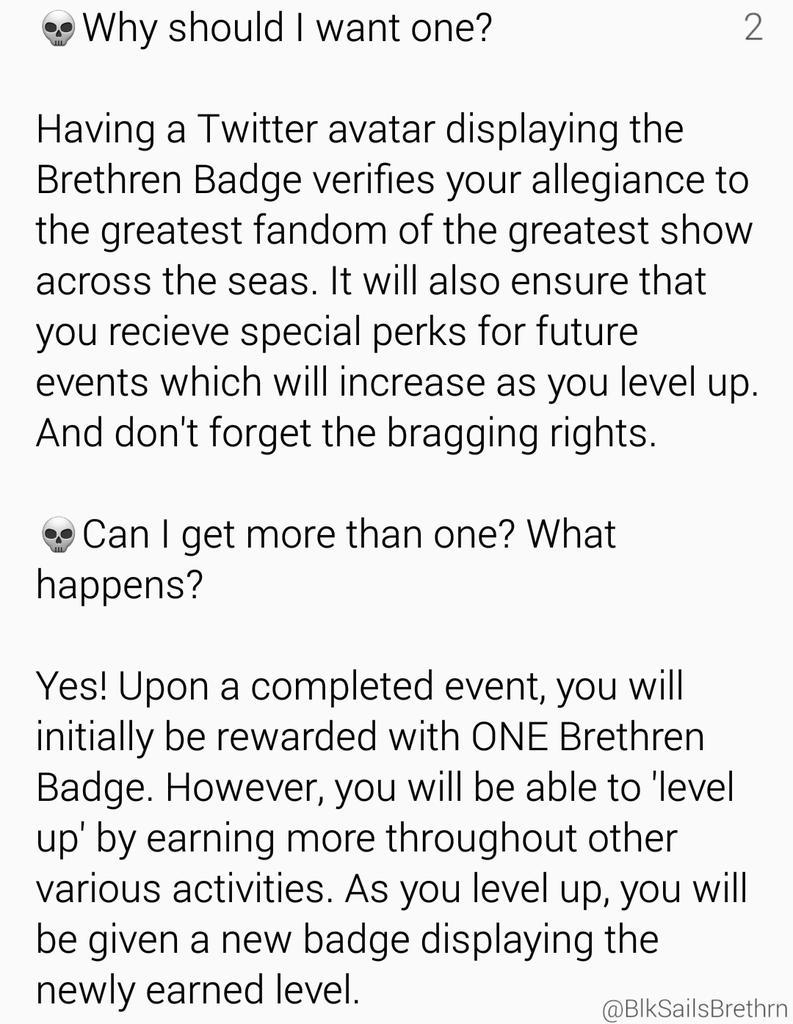 Dahlialien's tweet photo. ⬇Introducing⬇
💥BRETHREN BADGES💥
#BlkSailsBrethren
Become a Brethren Captain!
#BlackSails #BlackSailsUK
CONTEST💀COMING http://t.co/QNTVPG35B9