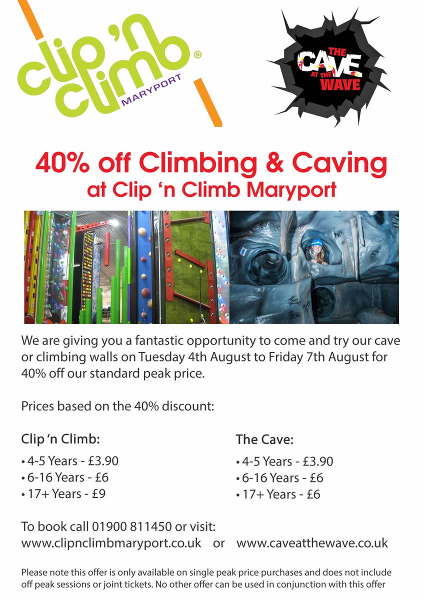 CarlisleIceRink's tweet photo. 40% Off at Clip'n Climb and Cave at The Wave this week: http://t.co/eXGDa9MpUB