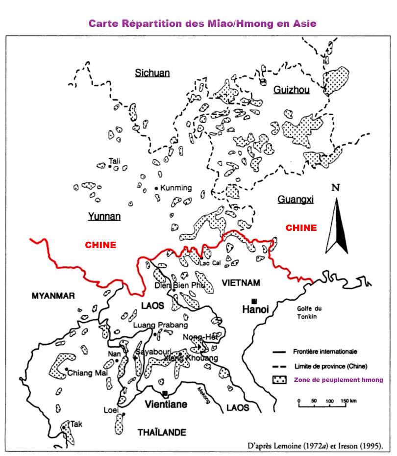 #hmong #miaoyao carte répartition géographique en Asie des Hmong #Laos #Chine #Vietnam