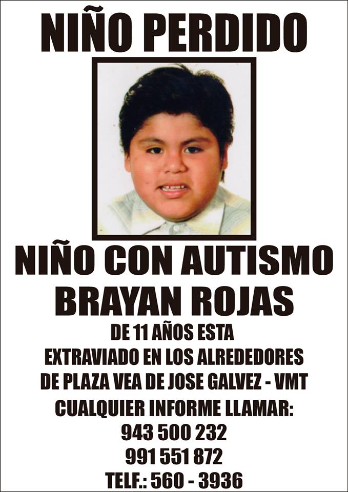 MimpPeru's tweet photo. #URGENTE se ha perdido niño con autismo en #VMT. Por favor, ayuden a difundir. http://t.co/ID3YzuPOZN