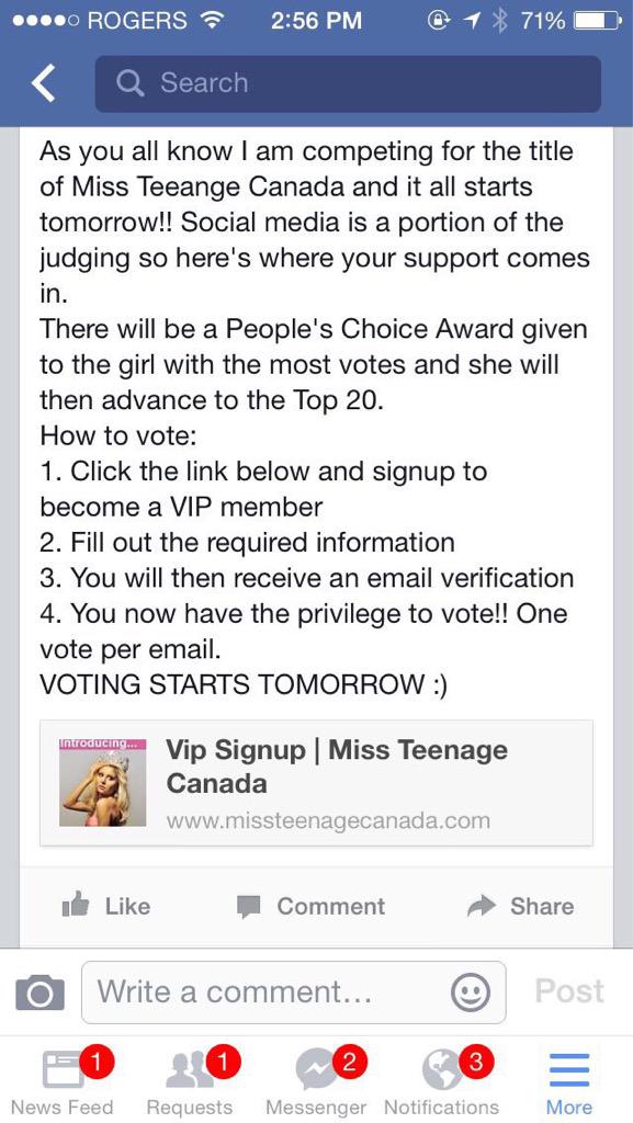 VTRamos's tweet photo. She's got the brains, the beauty and the talent. All she needs are your votes @MissTeenWpg2015 http://t.co/CazXhrPdr8 http://t.co/bM5hyL3UHe