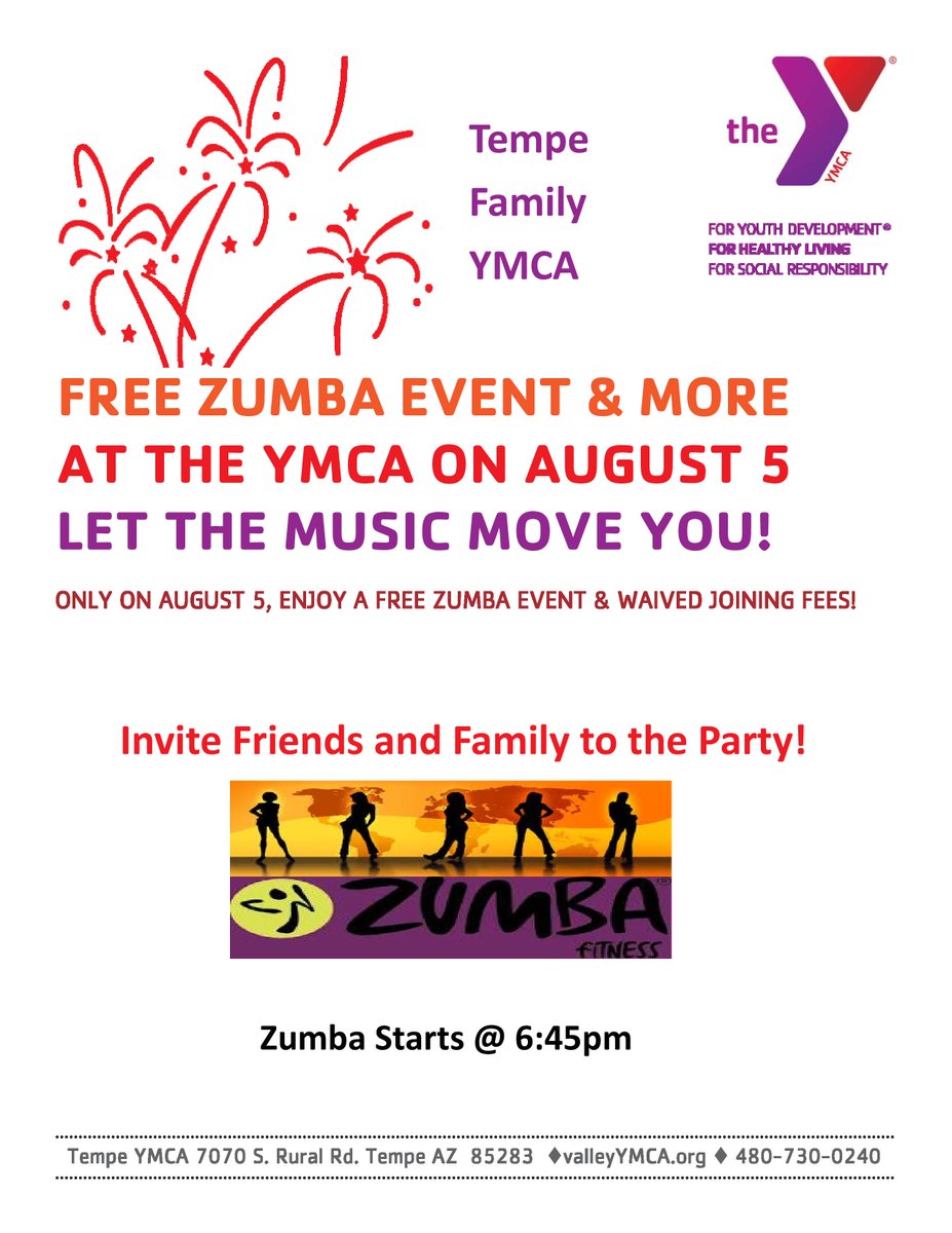 TEMPEYMCA's tweet photo. FREE ZUMBA CLASS tomorrow at 6:45pm! http://t.co/aVVL0Yflgf