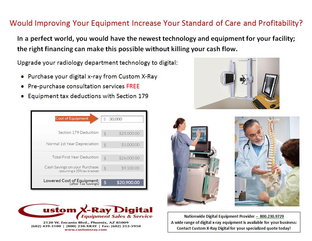 CustomXray's tweet image. Upgrade to digital: 
• Purchase x-ray equipment
• Pre-purchase consultation FREE
• Tax deductions with Section 179