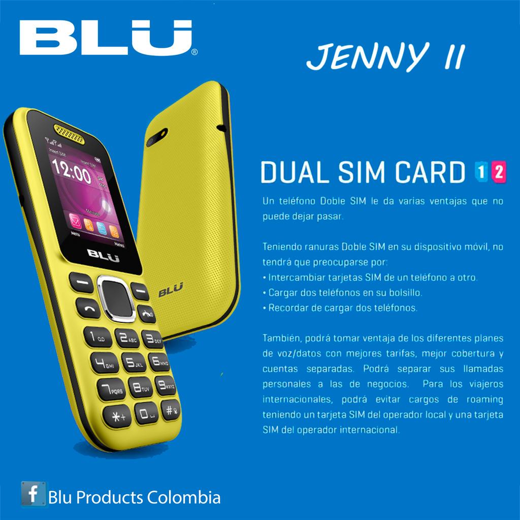 BluMovilCo's tweet photo. BLUProducts Jenny II Dual Sim Card... Grandes ventajas la doble ranura de Sim... 📱Facebook blu Products Colombia http://t.co/ZeH6SH0RVn