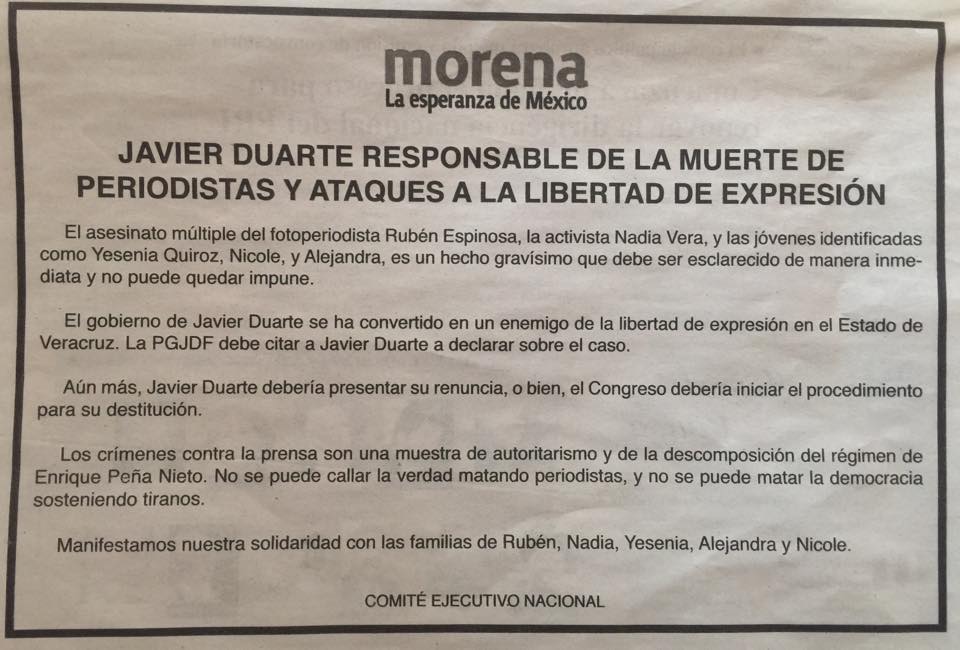 comsatori's tweet photo. #Morena exige la renuncia de Javier Duarte http://t.co/GFdhqVpkx2