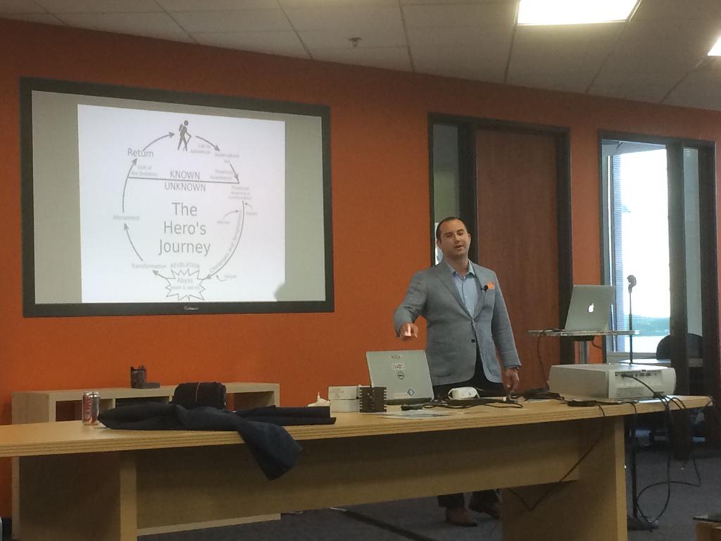 <a href="/chrismarinos/">Chris Marinos</a> with some MASSIVE spoilers for #StarWars during his talk, A Hero's Journey #fsharp