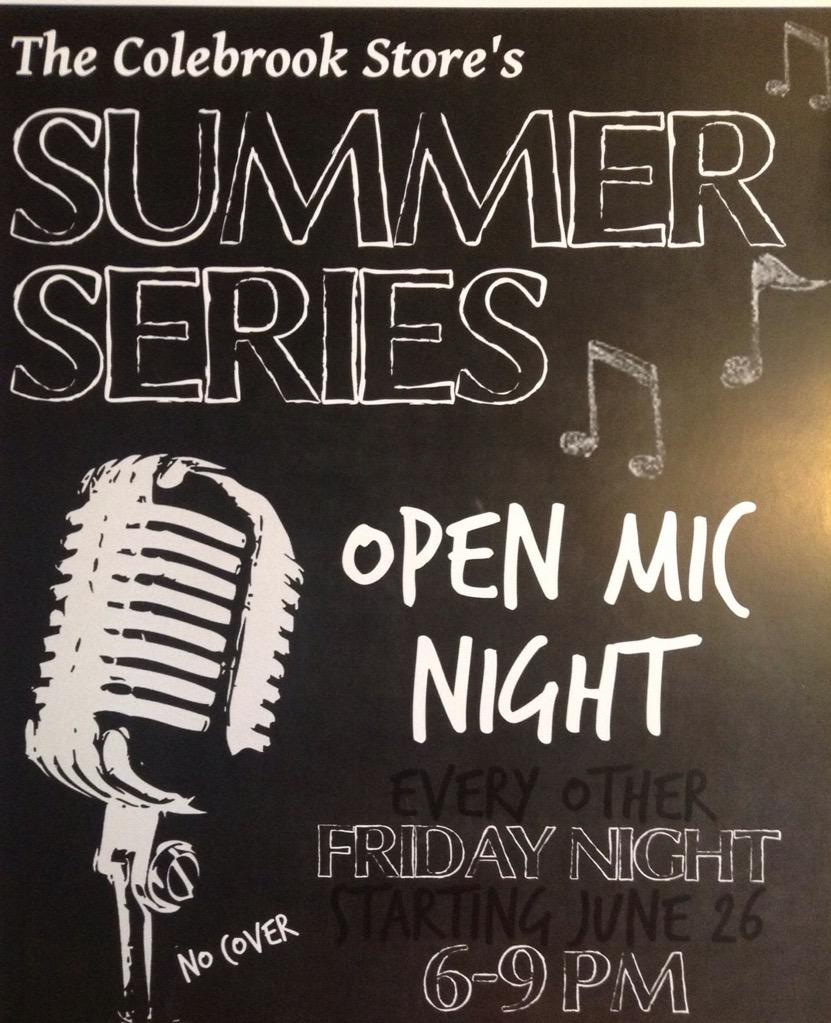 Chronic_Rhythm's tweet photo. The Colebrook Store's open mic is this Friday! Contact us if you'd like to schedule a performance ahead of time. http://t.co/4QooqO5tuw