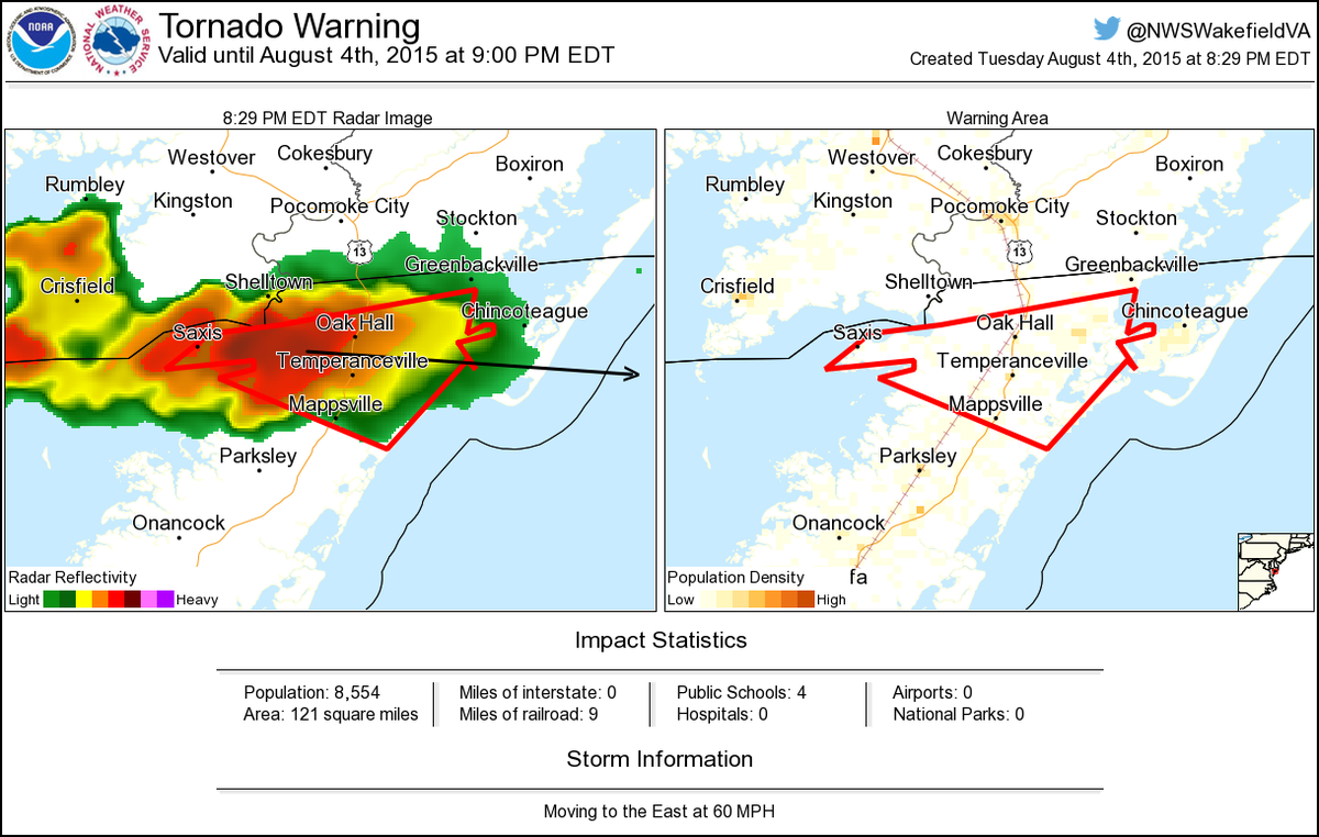 Tornado warning including temperanceville va, mappsville va, saxis va