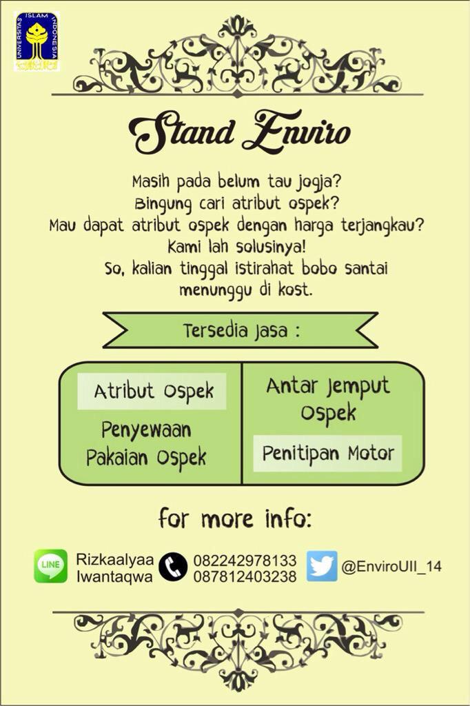Nah temen2 enviro15 tadi mimin barusan dapat info dari kaka2 kita <a href="/Envirouii_14/">Teknik Lingkungan 14</a> jadi mereka ada yang namanya stand