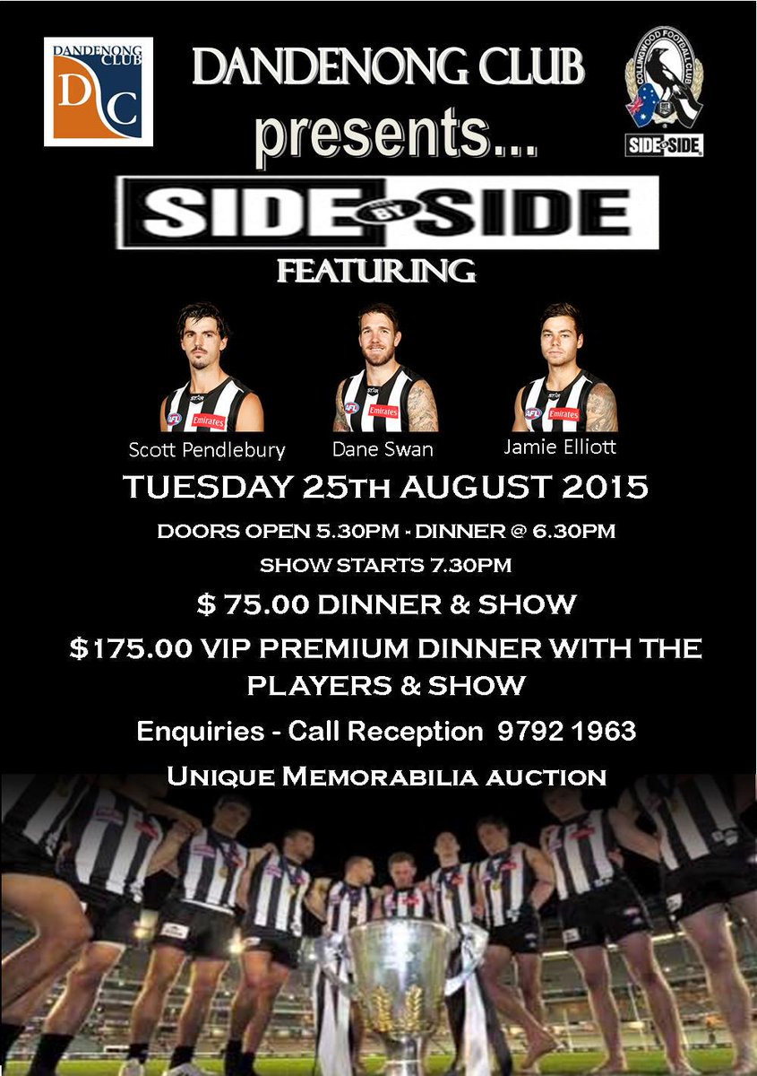 Come along and meet Magpie Stars Scott <a href="/SP_10/">Scott Pendlebury</a> Dane <a href="/swandane/">Dane Swan</a> and Jamie Elliott <a href="/elliott_jw/">Jamie Elliott</a>