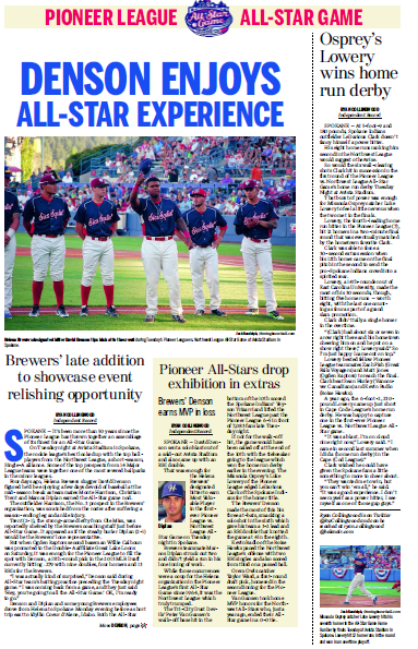 rwcollingwood's tweet photo. Front page of @helenaironline sports after a day of covering the #SpokaneASG at @spokaneindians: http://t.co/7n2tNYg6YC