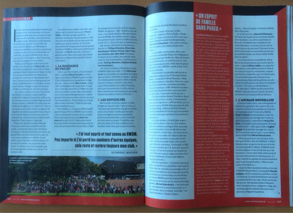 DDupont007's tweet photo. Le RWDM ne mourra jamais. Cinq pages à lire dans #footmagazine http://t.co/4iR1LhT0h5