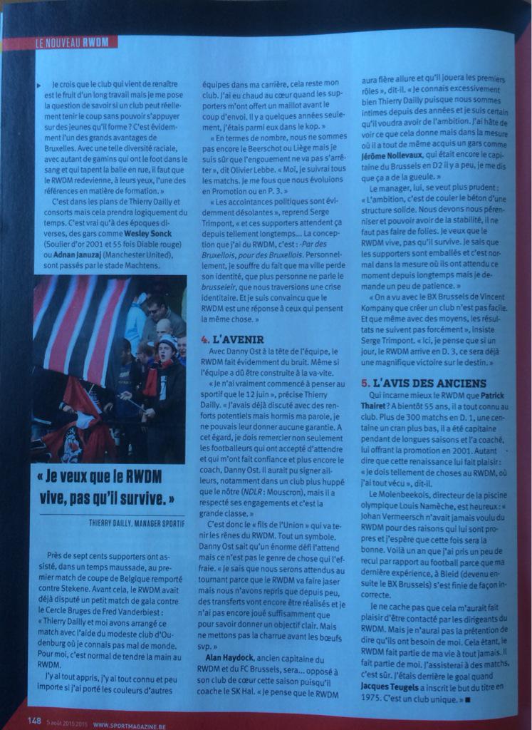 DDupont007's tweet photo. Le RWDM ne mourra jamais. Cinq pages à lire dans #footmagazine http://t.co/4iR1LhT0h5