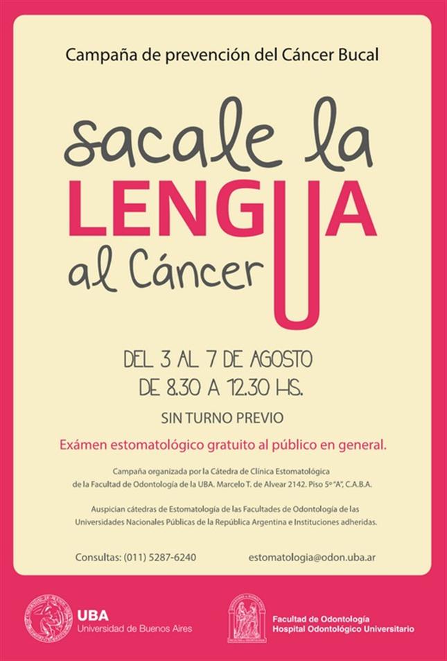 Semana de prevención de #CancerBucal del 3 al 7 de Agosto sin turno previo."Sacale la lengua al Cancer" <a href="/odontoUBA/">FOUBA</a> RT