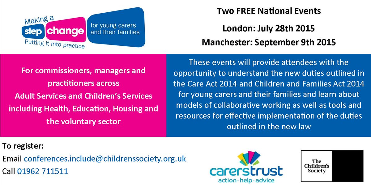 Join <a href="/CarersTrust/">Carers Trust</a> &amp; <a href="/childrensociety/">The Children's Society</a> for one of the Make A step Change events this summer @YoungerCarers #CareAct