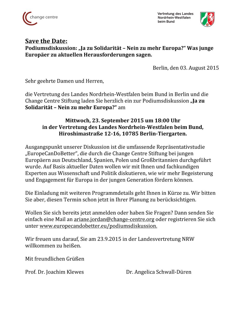 Jetzt für Podiumsdiskussion "Ja zu Solidarität - Nein zu mehr Europa?" in Berlin anmelden: bit.ly/1HpYn0n