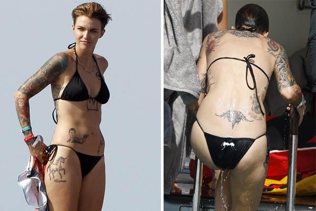 Ruby Rose : Black orange Ruby Rose flaunts tatts string bikini Scoopnest.