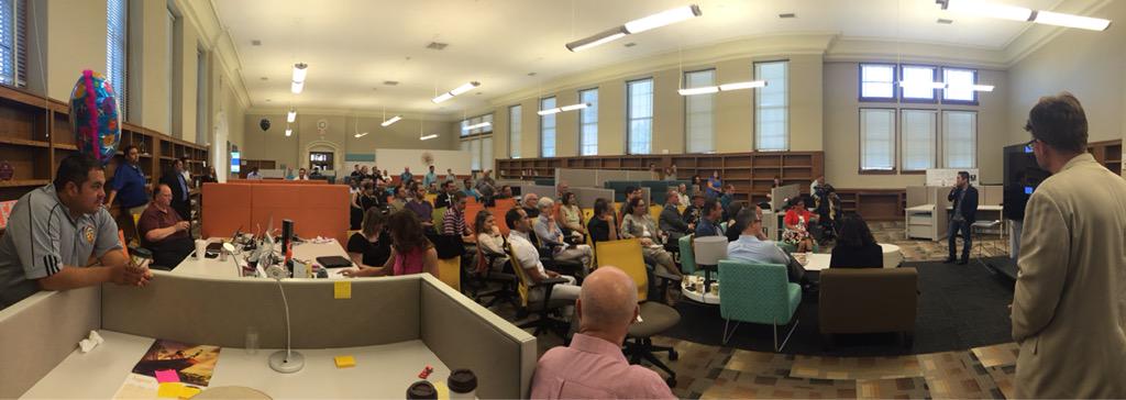 webbjo's tweet photo. #AndyLim from @LavuInc @1MillionCupsABQ (happy birthday, with a full house) http://t.co/Y2CXaMYrgq