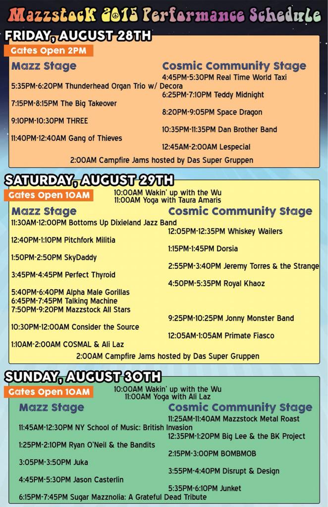 Our performance schedule for #Mazzstock #MusicFestival is HERE!!! #Music #LiveArt #Yoga #Hoop bit.ly/mazzstocktix