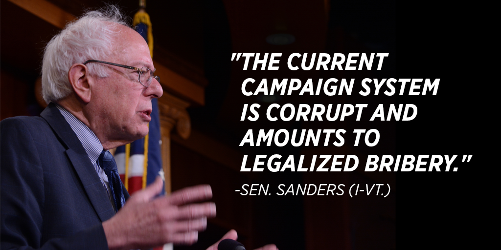 SenSanders's tweet photo. The current campaign system is corrupt and amounts to legalized bribery. http://t.co/TsIkal02Fj