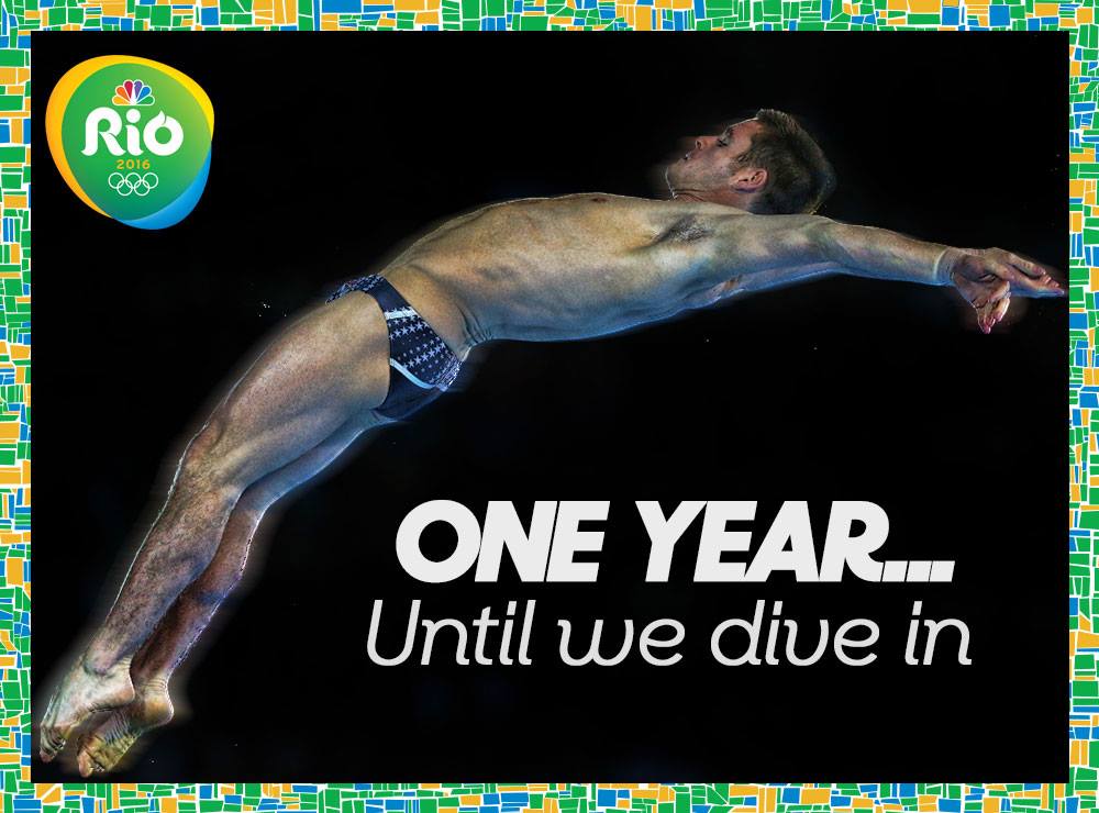 NBCOlympics's tweet photo. Dive in to the Rio @Olympics with us one year from TODAY! #RoadToRio #Rio2016 http://t.co/I1Um9tEjEa